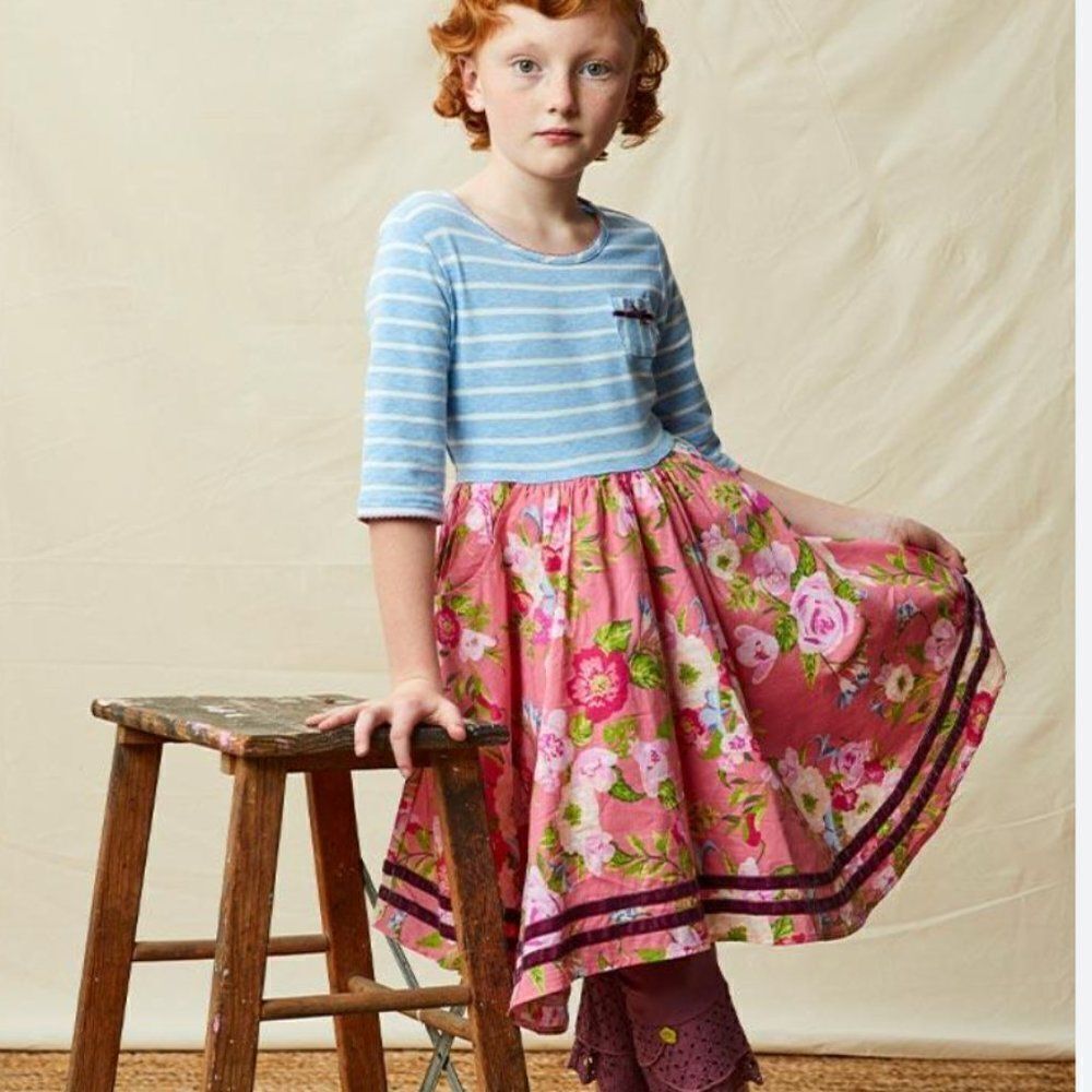 Matilda Jane Girls Floral Striped‎ Ribbon Dress Size 8 Enchanted Garden NWT